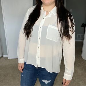 White Sheer Long Sleeve Blouse